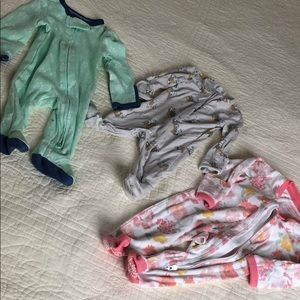 3 sleepers newborn  coral, gray slough, green